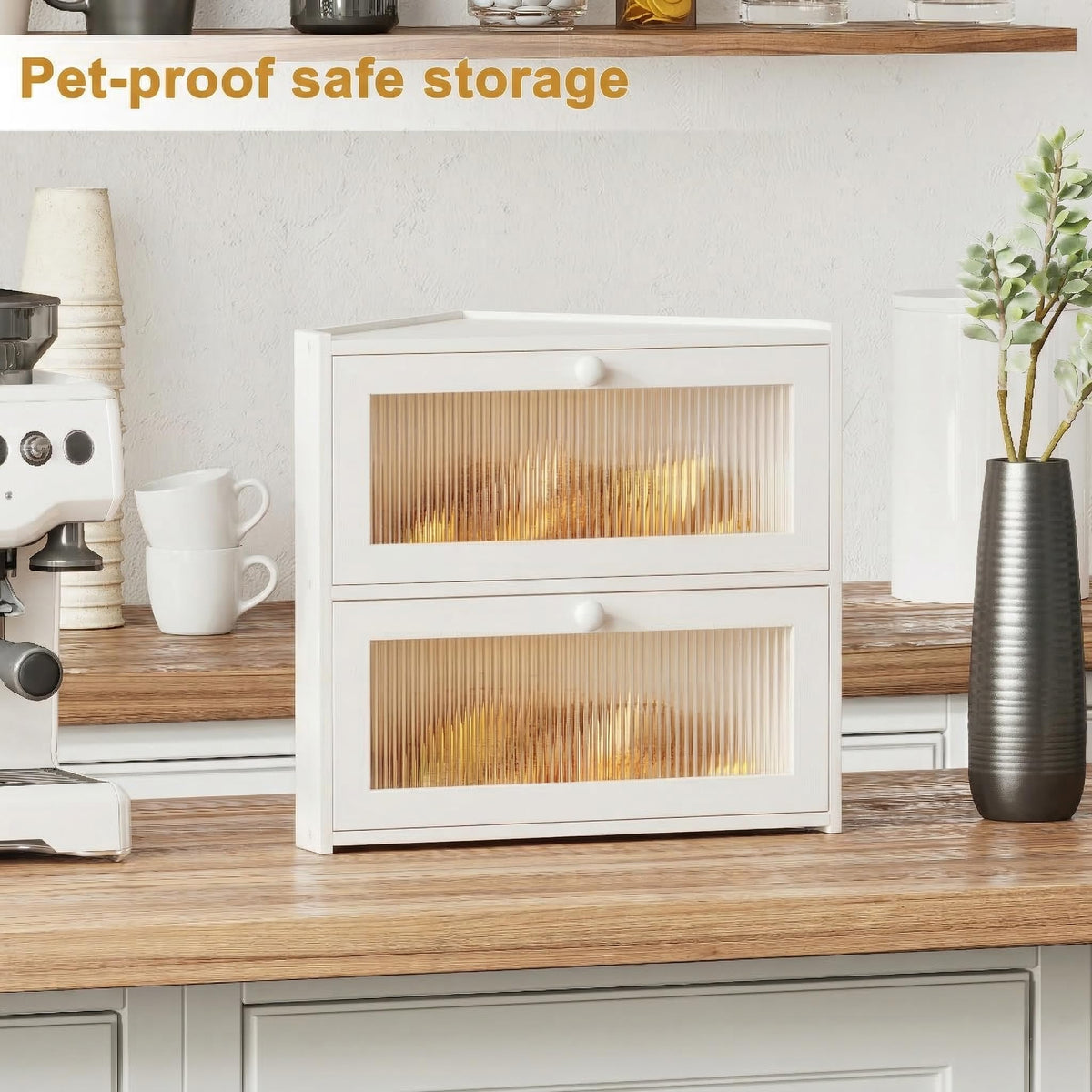 White Double Layer Bamboo Corner Bread Box E79097