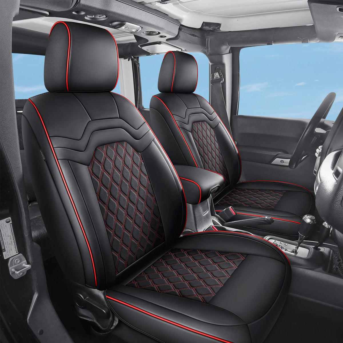 Waterproof Leather Seat Covers Full Set Black Red X5060