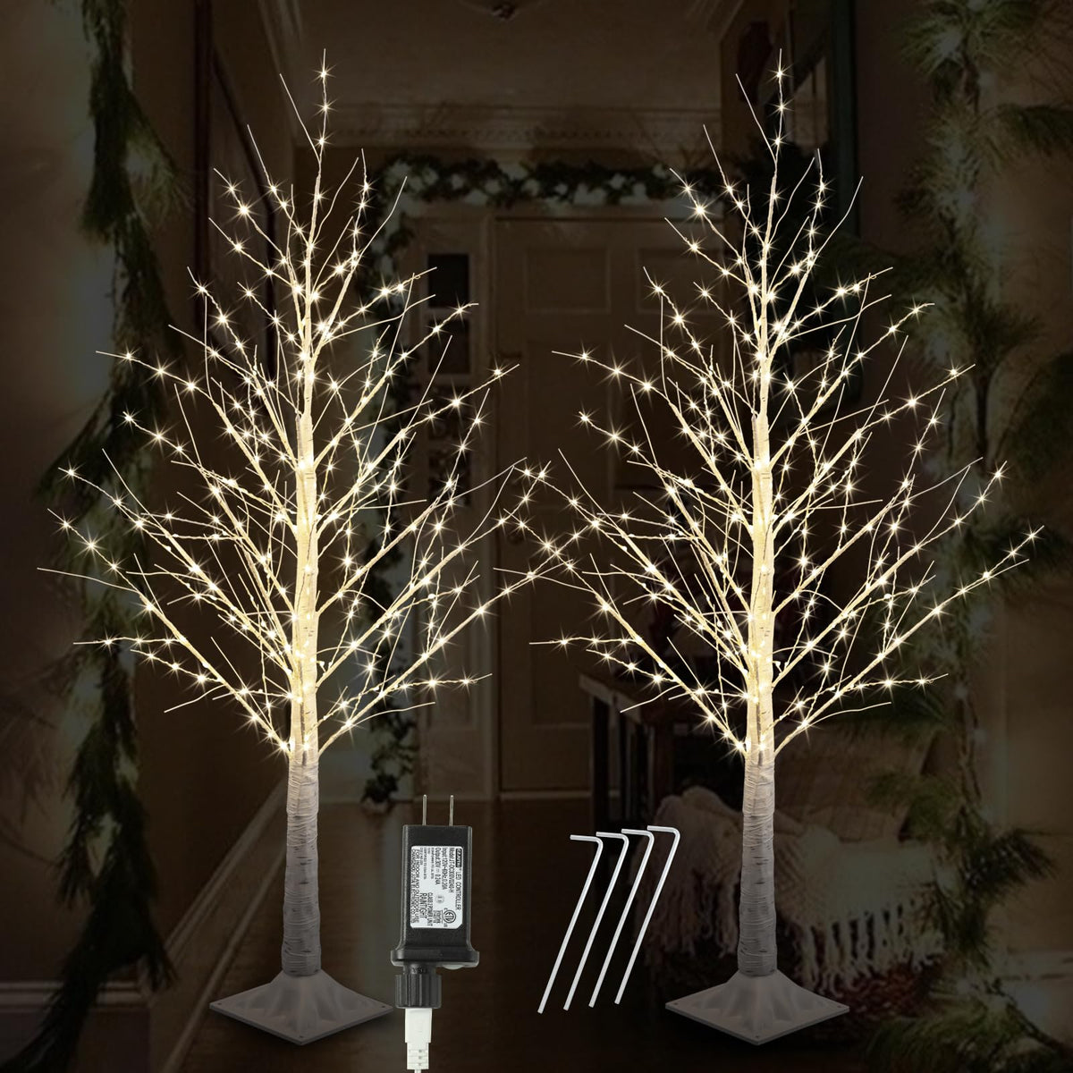2 Pack 4FT Lighted Birch Tree 240 LED Warm Lights V869171