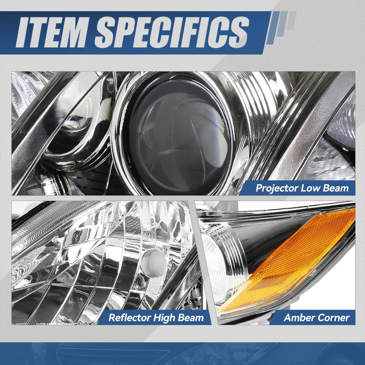 Headlight Assembly Compatible with Toyota Camry 2007 2008 2009 Chrome Housing Amber Corner N5410