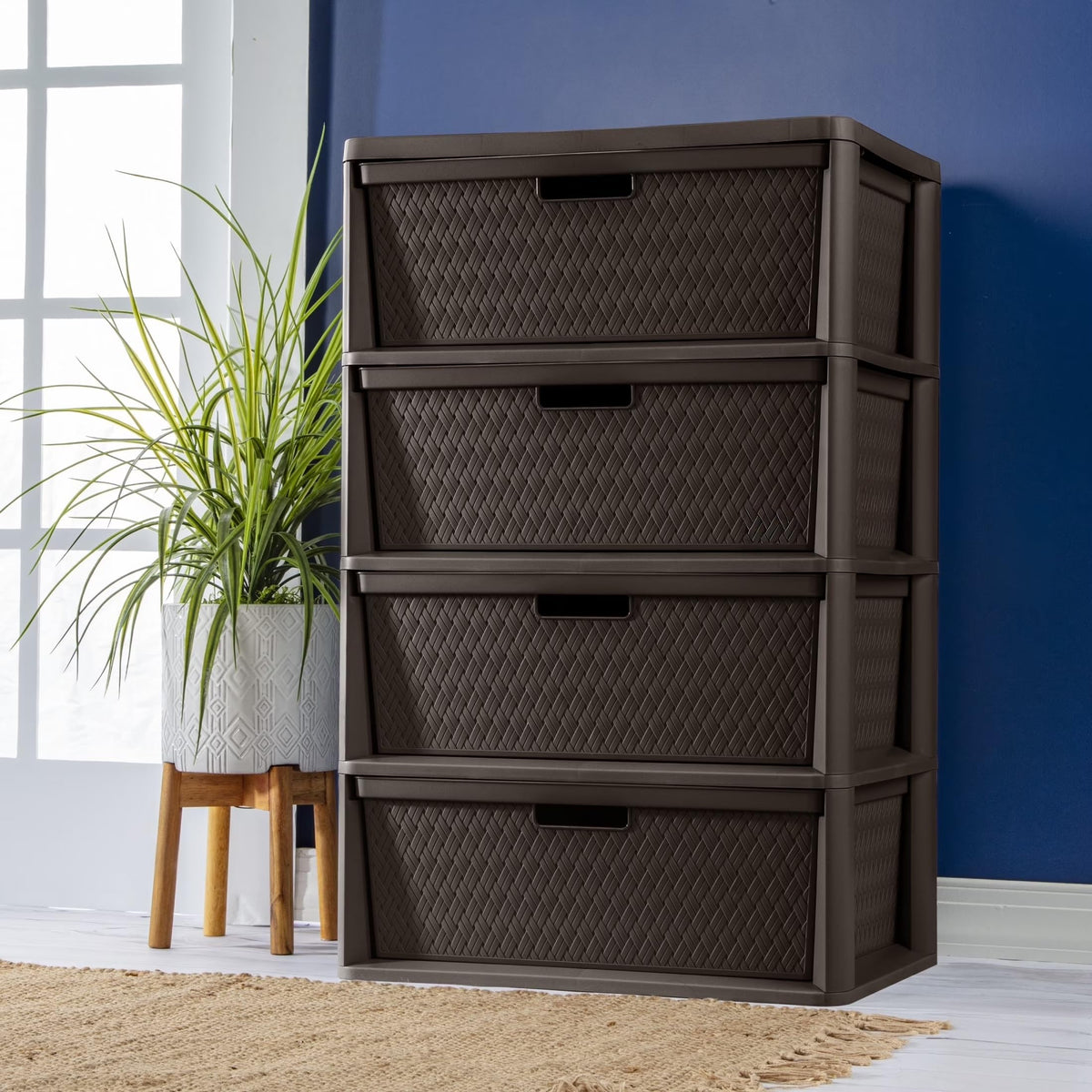 Brown 4 Drawer Plastic Storage Tower G361
