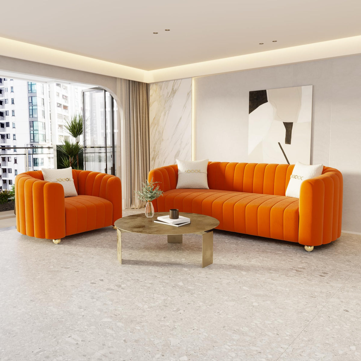 42" Velvet Sofa Chair with Gold Metal Legs I734121