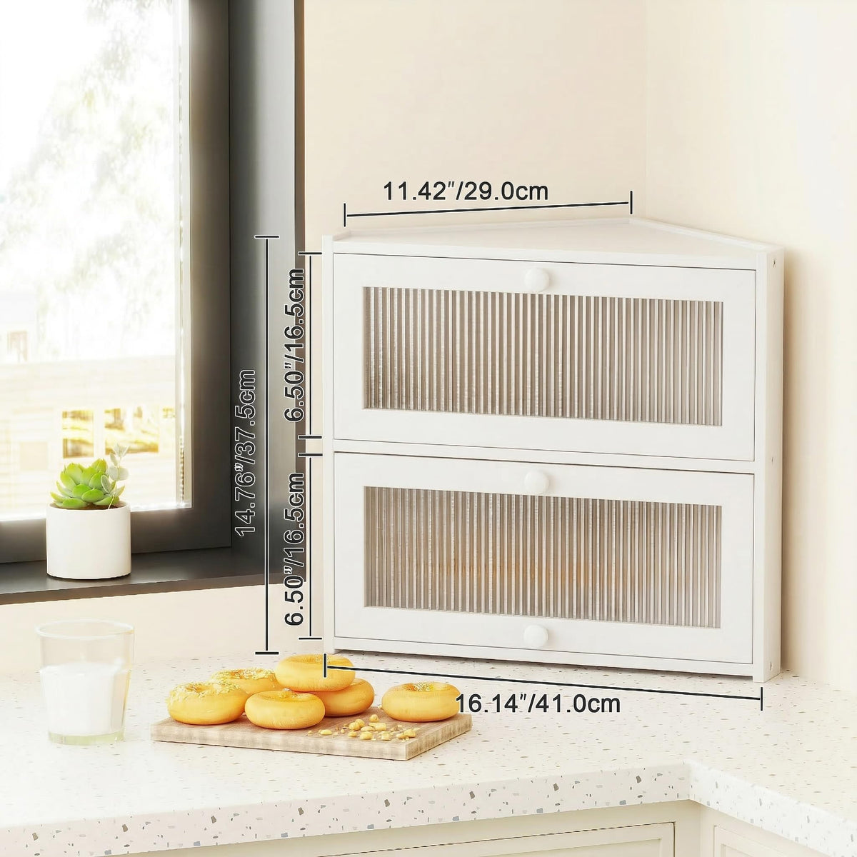 White Double Layer Bamboo Corner Bread Box E79097