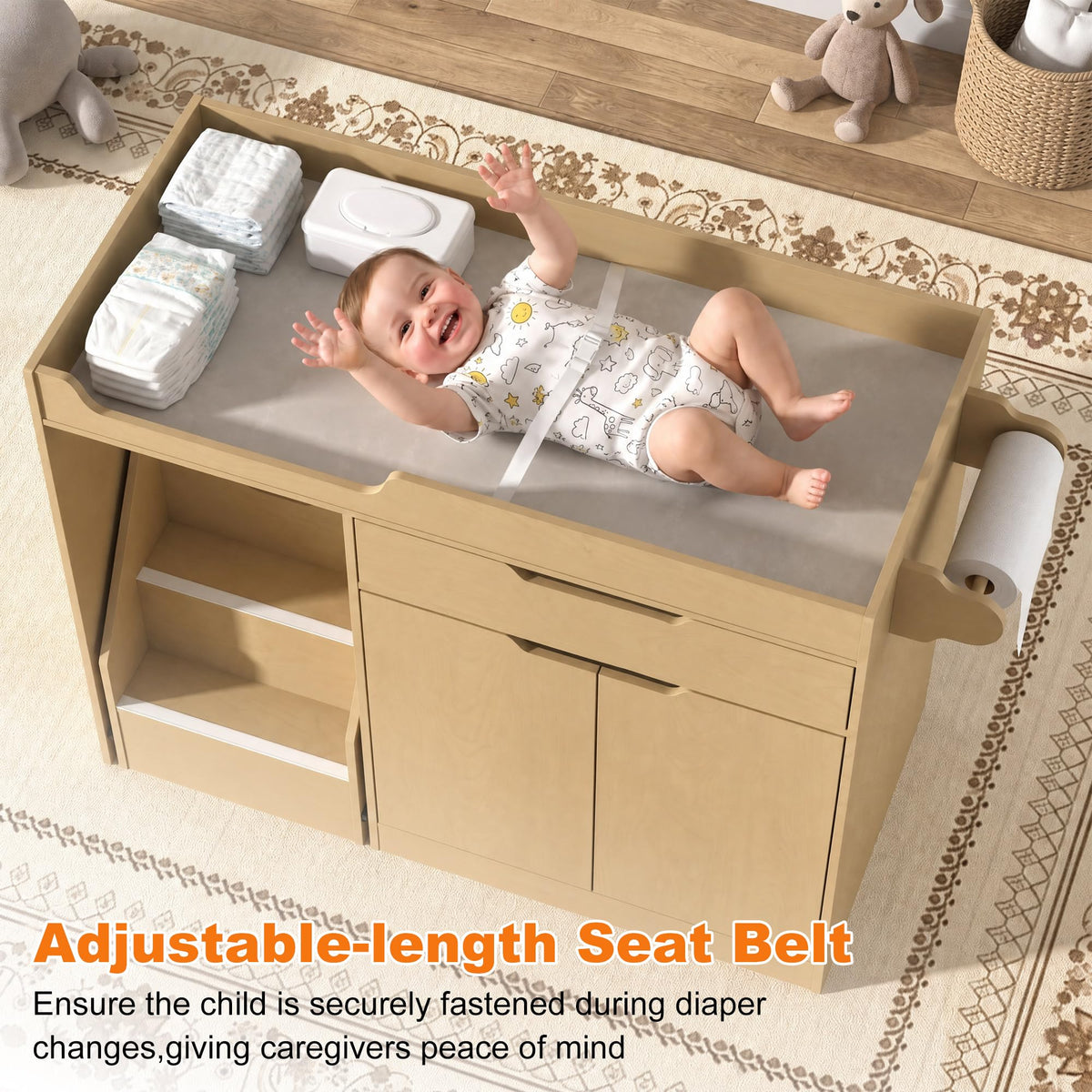 Oak Baby Changing Table with Drawers and Stairs X824275