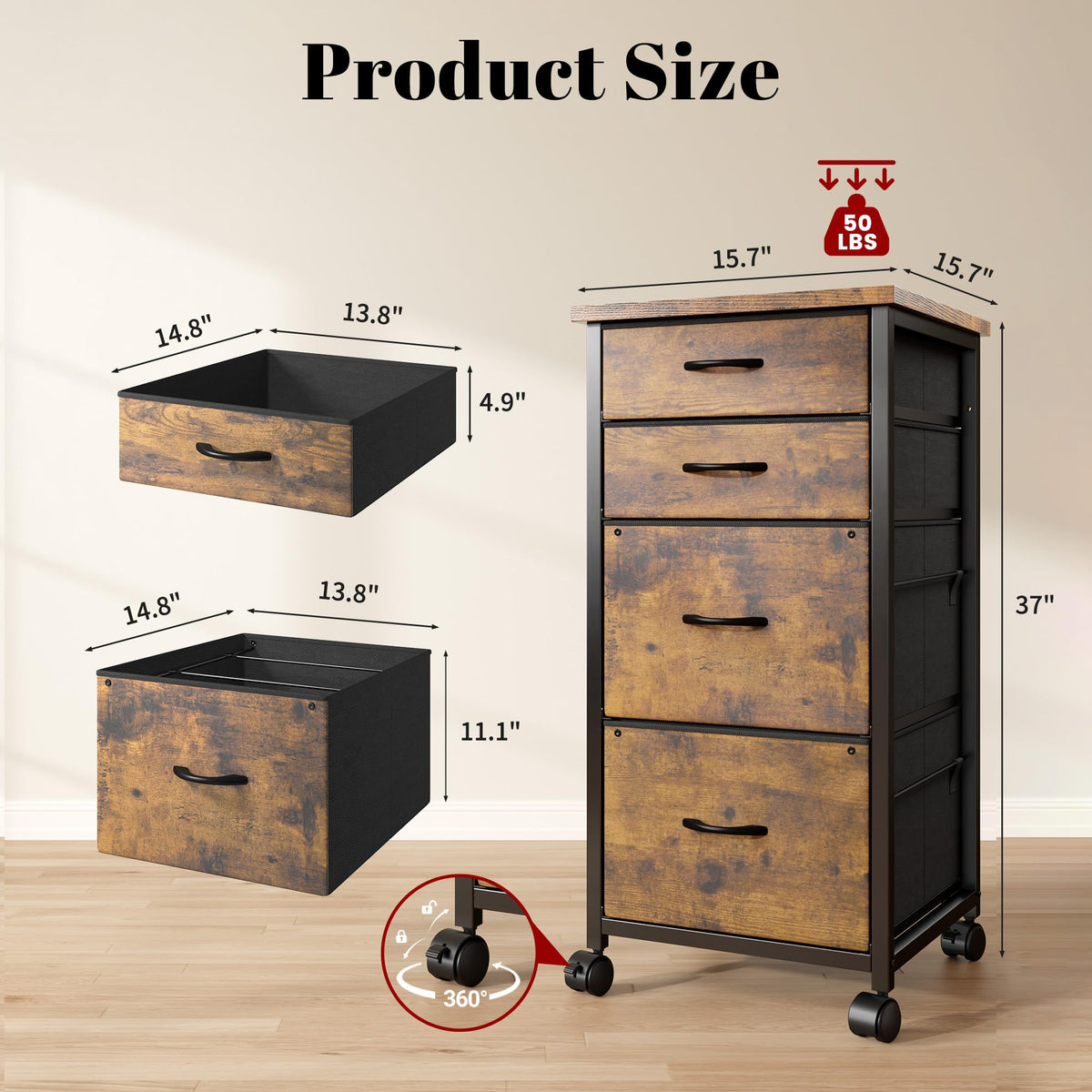 4 Drawer Rolling File Cabinet J45111