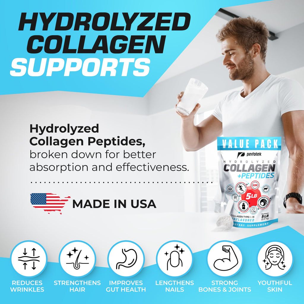 Collagen Powder 5Lb Types I & III Unflavored Hydrolyzed Protein Peptides V3561