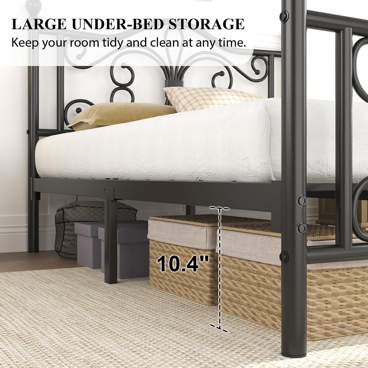 Full Size Bed Frame with Butterfly Pattern Headboard, Black K5333
