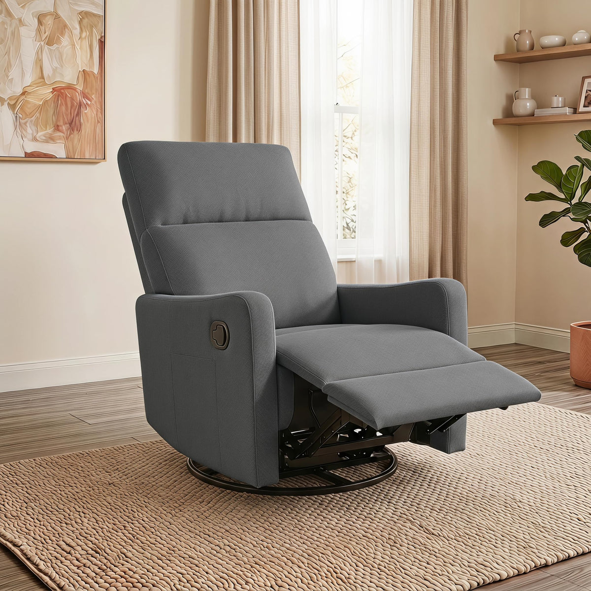 Dark Gray Swivel Rocker Recliner Chair Y352047