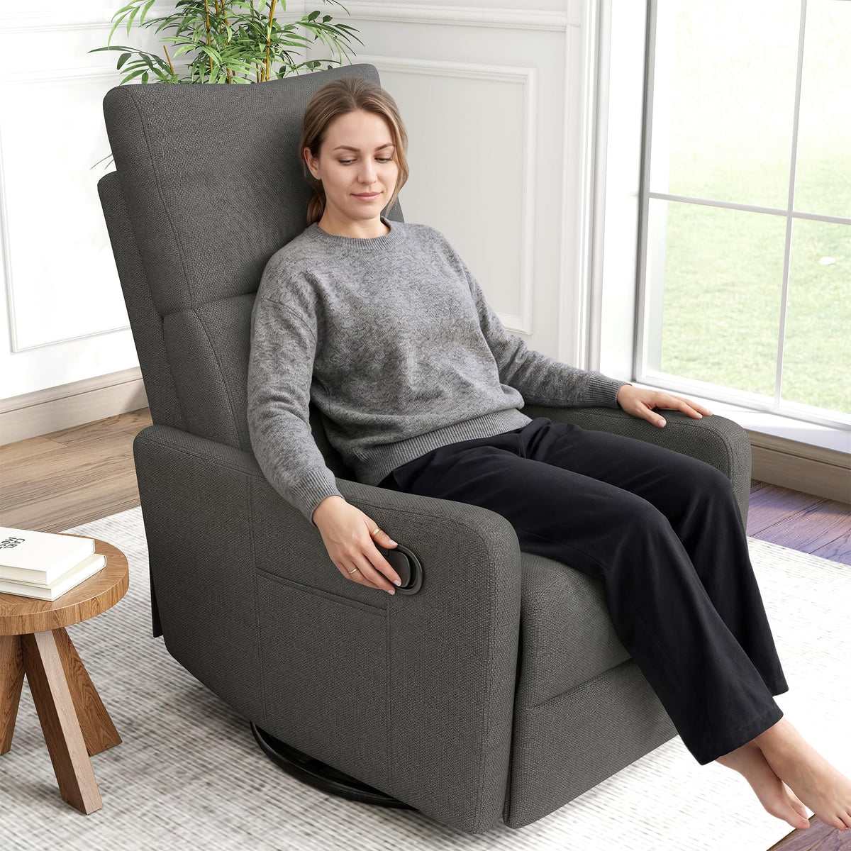 Dark Gray Swivel Rocker Recliner Chair Y352047