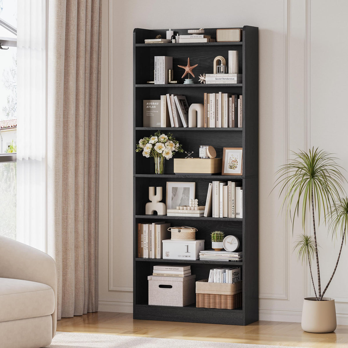 Black 7-Tier Adjustable Shelves Bookcase P205441