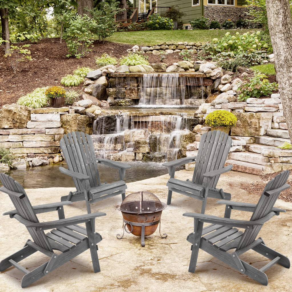 Folding Solid Wood Adirondack Chair Set of 2 Grey K3105