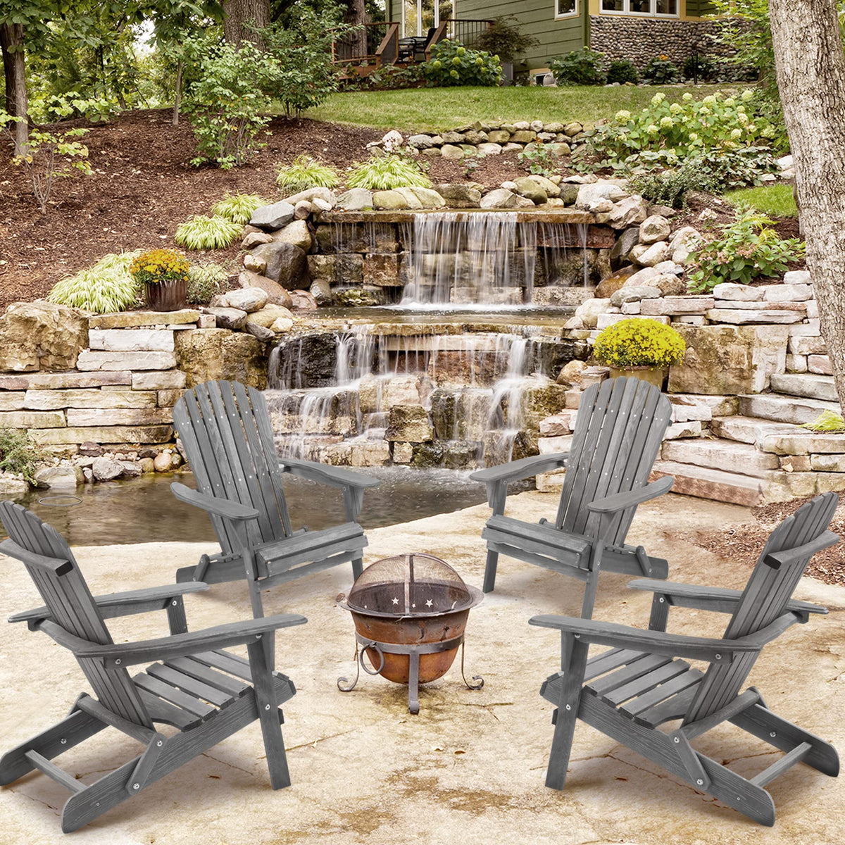 Folding Solid Wood Adirondack Chair Set of 2 Grey K3105