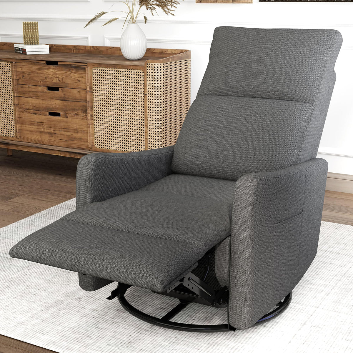 Dark Gray Swivel Rocker Recliner Chair Y352047