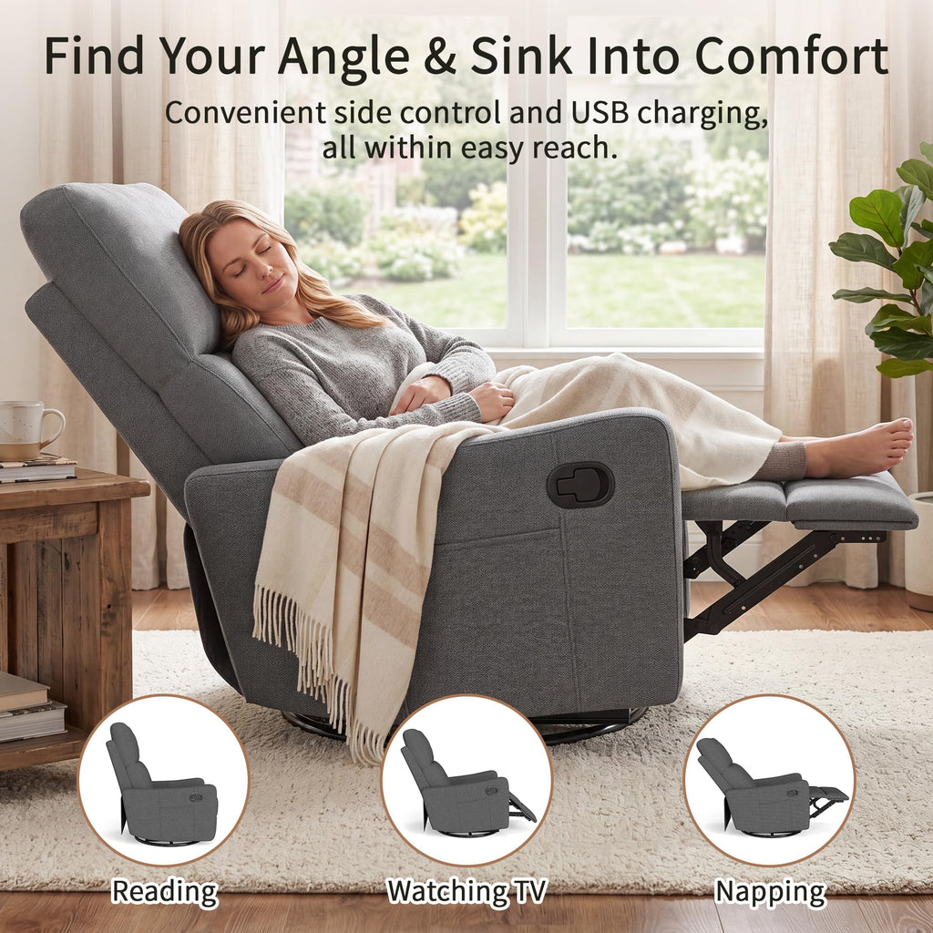 Dark Gray Swivel Rocker Recliner Chair Y352047