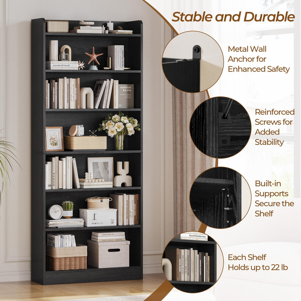 Black 7-Tier Adjustable Shelves Bookcase P205441